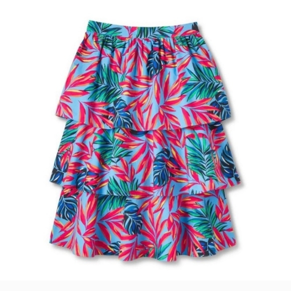 Tabitha Brown for Target Blue/Pink Women's Tropical Tiered Midi Skirt - Picture 2 of 4